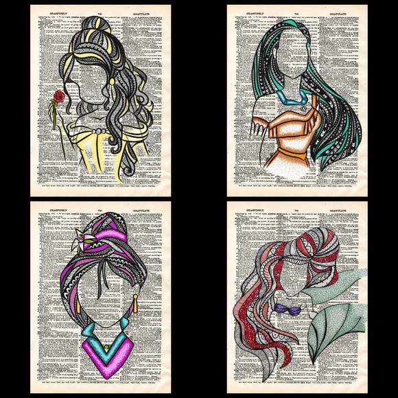 Disney Princess Inspired Dictionary Book Page Art - Picture 1 of 1